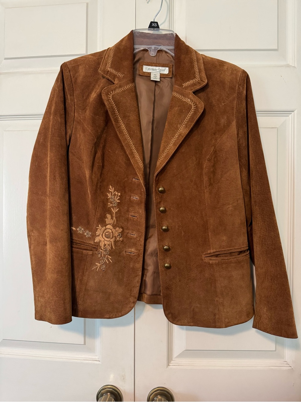 Coldwater Creek Women's Chestnut Brown Suede Blazer with Embroidery PS